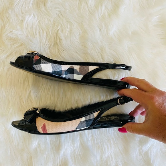 BURBERRY Nova Check slingback open toe flats, Sz. 39.5 - Picture 3 of 11